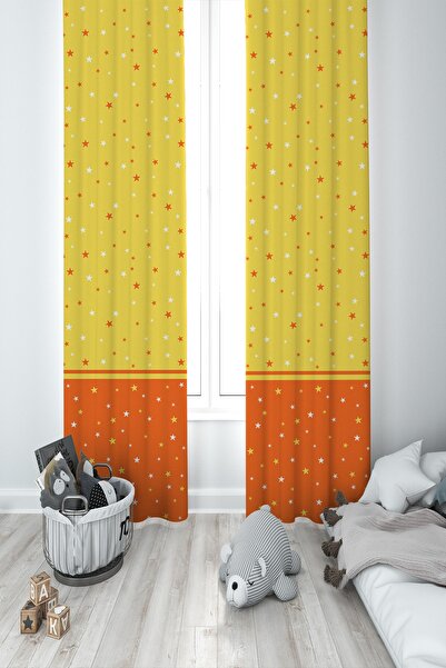 BAMBAŞKA MODA Дитяча кімната Жовті зірки Двоє крил Фон завіса Bmfp-335