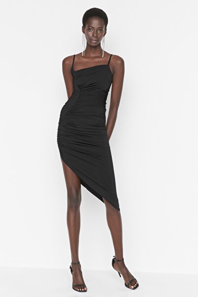 Trendyol Collection Černé pletené elegantní večerní šaty TPRSS22EL1757