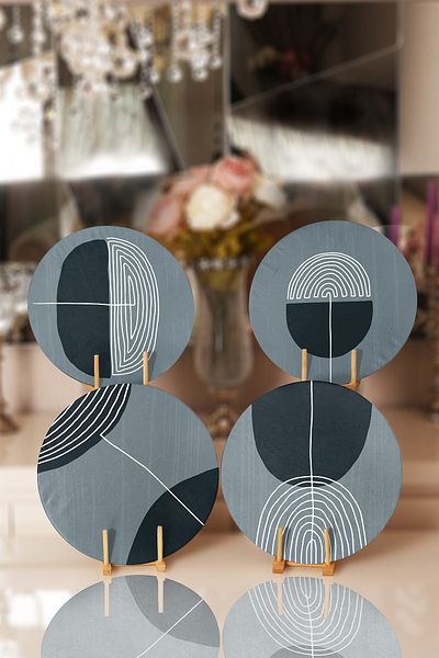 Realhomes 4-Piece Light Smoke Colored Placemat & Plate with Onedraw Drawing