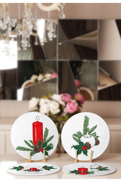 Realhomes 4-Piece Red Candle Candlestick Designed Placemat & Supla