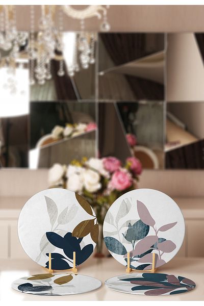Realhomes 4-Piece Pastel Colored Leaf Designed Placemat & Supla