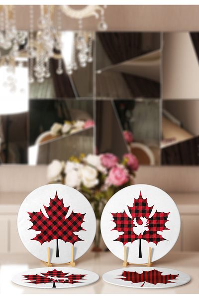 Realhomes 4-Piece Plaid Leaf Designed Placemat & Supla