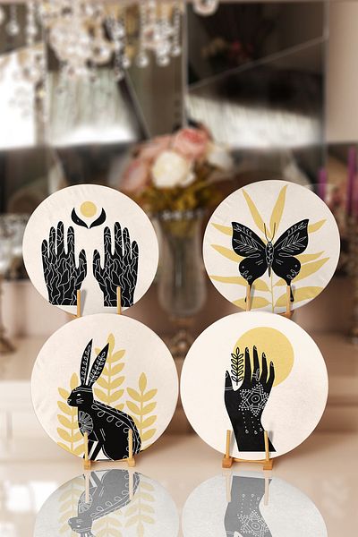 Realhomes 4-Piece Butterfly & Mehndi Special Designed Placemat & Supla