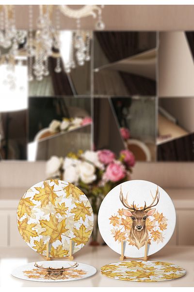 Realhomes 4-Piece Dried Autumn Leaves & Deer Designed Placemat & Supla
