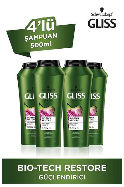 Gliss Bio-tech 500 Ml Strengthening Shampoo - Stem Cell Complex and Rose Water 4 Pieces