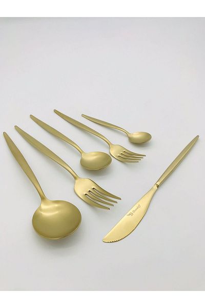 BRONDOFF Lisbon 36 Piece Matte Titanium Gold Fork Spoon Knife Set