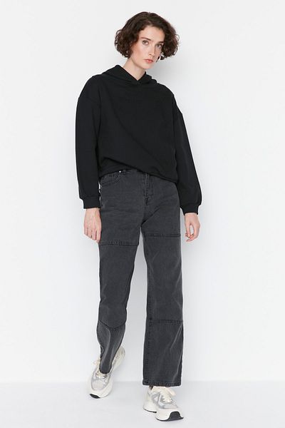Trendyol Modest Anthracite 100% Cotton Detailed Denim Trousers TCTAW23JE00063