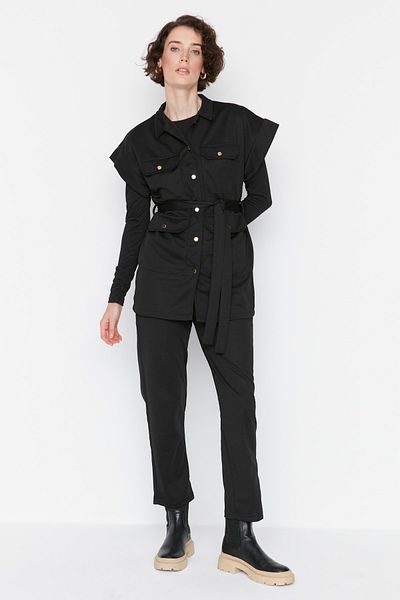 Trendyol Modest Scuba Fabric Vest and Trousers Set - Black Belted TCTAW23US00167