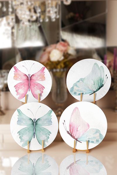 Realhomes Set of 4 Colorful Watercolor Butterfly Drawing Placemat & Supla