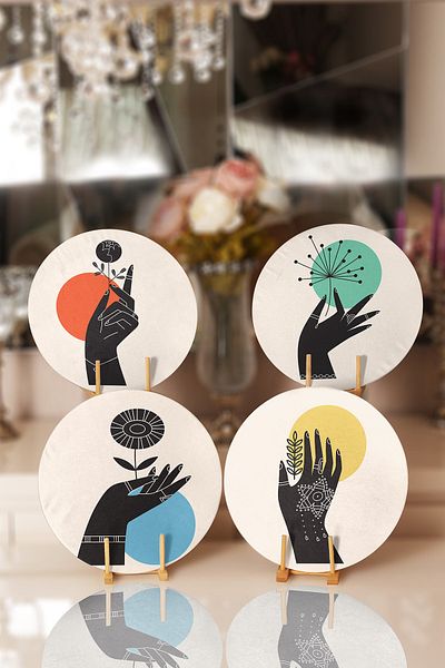 Realhomes 4-Piece Flower Designed Hand Motif Placemat & Supla