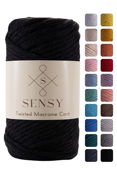 SENSY Premium Scanned Macrame Macrame Hobby Rope Negru
