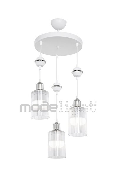 Modelight Akses Beyaz Küre Krom 3lü Şeffaf Camlı Avize Salon-oturma Odası-çocuk Odası-yatak Odası-yemek Odası