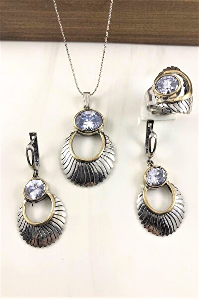 Doğan Silver Zirkon Taşlı Güneş Tasarım Elişi Gümüş Set Dgn21548