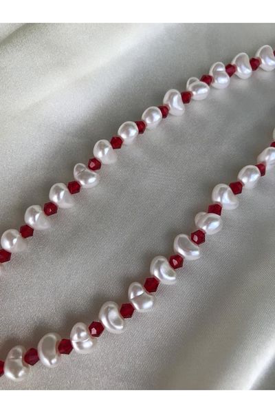 PEONY - peonyofficiall Red Crystal and Pearl Design Phone Charm Phone Lanyard Bag Ornament