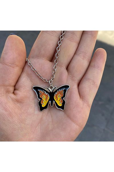 Köstebek Retro Vintage Aesthetic Yellow Butterfly Chain Necklace
