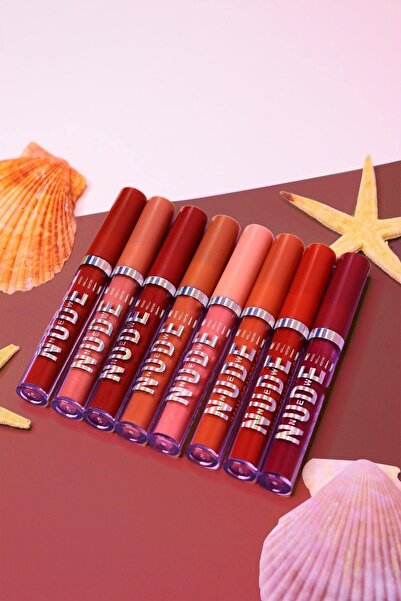 MUJGAN 8'li Set New Nude Oval Ambalajlı Kahve Tonları Mat Likit Sıvı Ruj