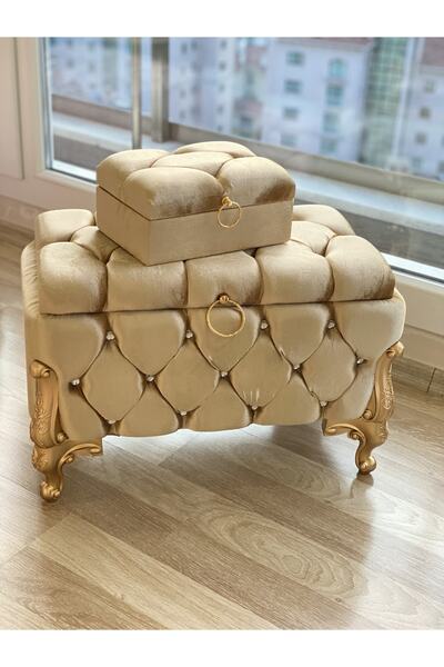 PONCİKPAZAR Kapitone Dikdörtgen Çeyiz Sandığı Bal Rengi