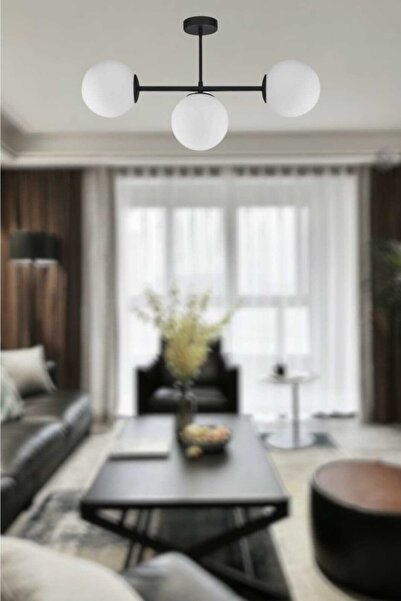BSA LIGHTING Lilya 3'lü Siyah Modern Avize (beyaz Camlı)