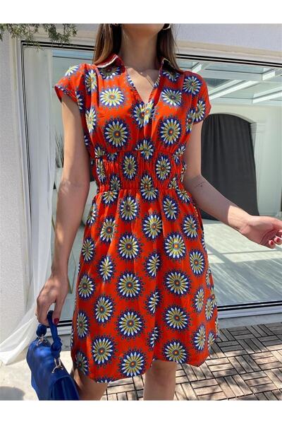 asur boutique Women's Shirt Collar Cotton Fabric Floral Patterned Mini Dress