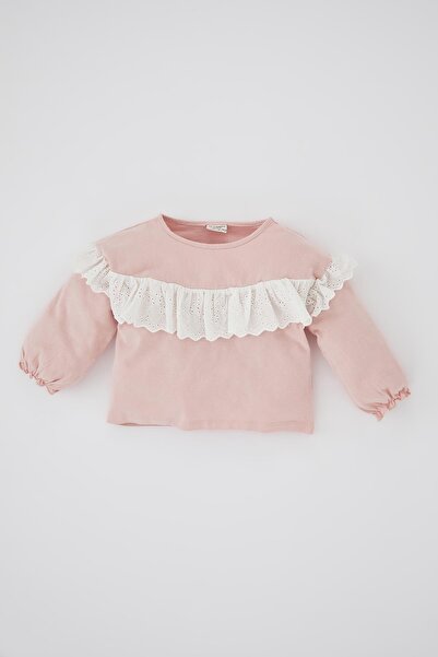 DeFacto Baby Girl Crew Neck Long Sleeve Combed Cotton T-Shirt