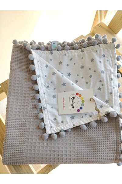 Raduga Collection بطانية أطفال بوم بوم مزدوجة الجوانب نجوم رمادية 100×110 سم