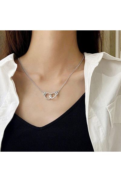 AlpCollection Freedom Freedom Handcuffs Gray Metal Gift Chain Necklace Jewelry