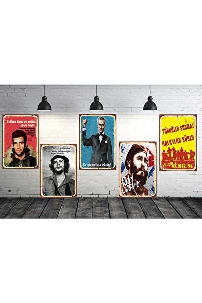 TAKIFİX Deniz Gezmiş Yılmaz Güney Che Guevara Fidel Castro Seti 20x30 Cm Ahşa...