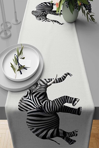 Viva Home 40x140cm Față de masă din țesătură premium din pene thailandeze, rezistentă la pete, cu elefant, Runner Rnr446