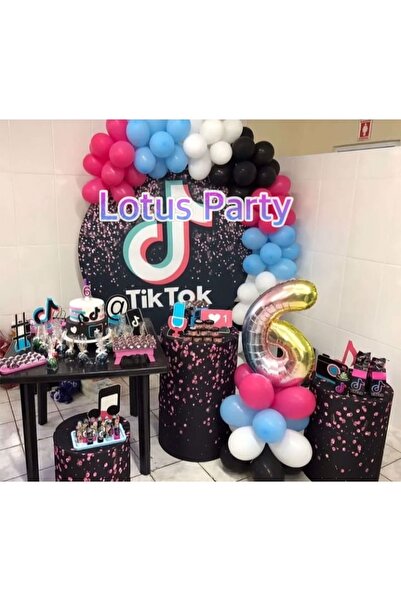 LOTUS PARTY طقم سلسلة بالونات بطابع تيك توك 80 قطعة (فوشيا - أبيض - أزرق - أسود)