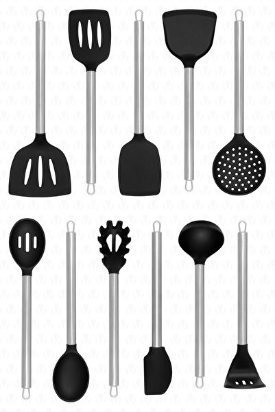valletta Noda 11 Piece Stainless Steel Silicone Tip Spatula Kitchen Set Black