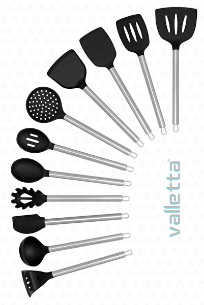 valletta Noda 11 Piece Stainless Steel Silicone Tip Spatula Kitchen Set Black