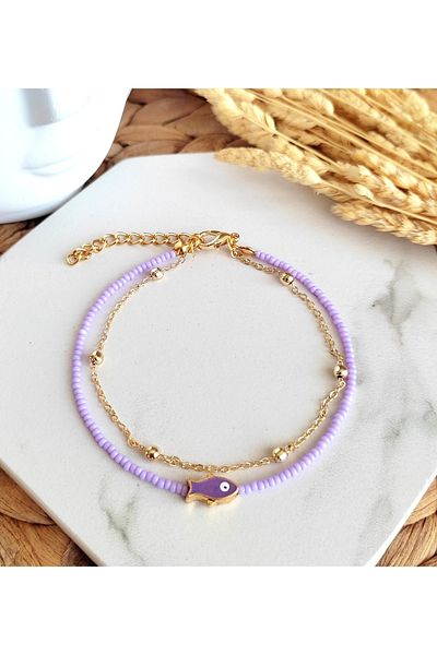 HALHALMILL Lilac Enameled Women's Fish Anklet