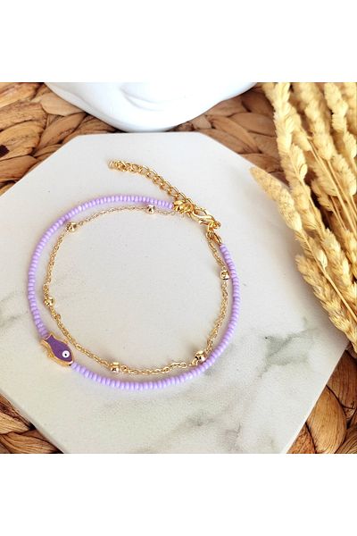 HALHALMILL Lilac Enameled Women's Fish Anklet