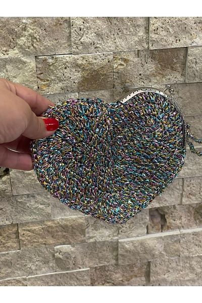 Gönülden Tasarım Heart Shaped Night Hand Wallet Bag Shiny 18x13 Cm