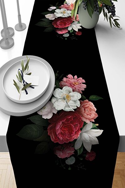 Viva Home Față de masă 40x140cm, țesătură premium din pene de căprioară thailandeză, țesătură rezistentă la pete, trandafiri 3d Rnr436