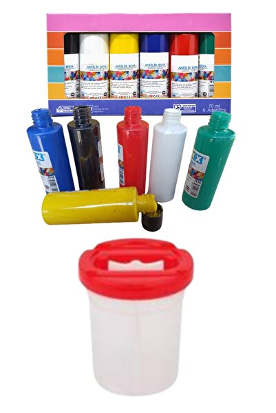 O&S Oyun ve Sanat Eğlen-Üret 60ml Akrilik Boya, 6 Renk Tuval Boyası, Resim Su Kabı, Fırça Kabı