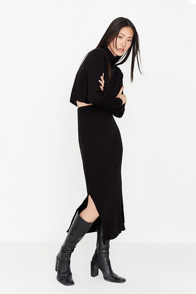 Trendyol Collection Black Knitwear Crop Top and Skirt Set - Twoaw23Au00170