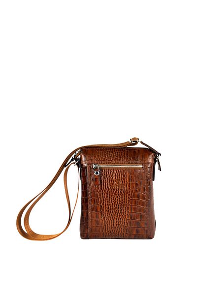 Eminsa Men's Tan Crocodile Leather Shoulder Bag