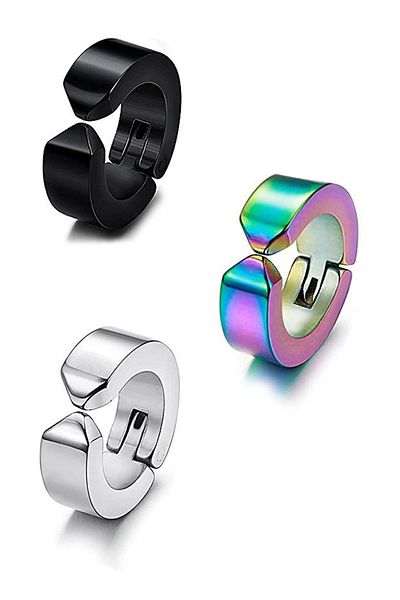 The Collection Unisex Non-Hole Steel Hoop Earrings for Women and Men with 3 Compression Clips
