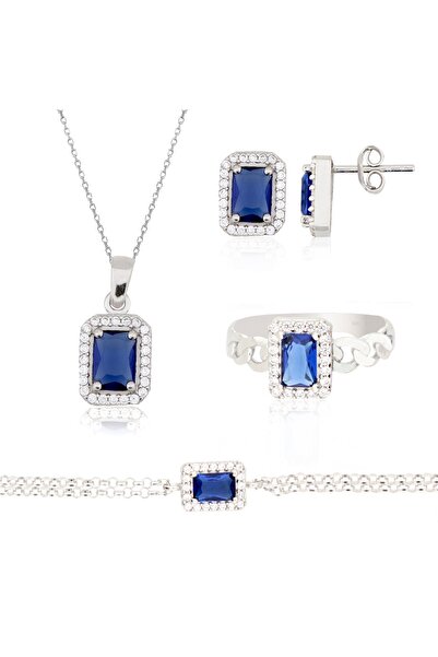 Silveranka 925 Ayar Gümüş Safir Baget Takı Seti