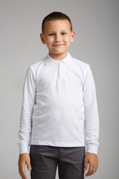 BLUEMOOR Tricou din bumbac pieptănat pentru școală, cu mânecă lungă, cu decolteu polo, de culoare uni