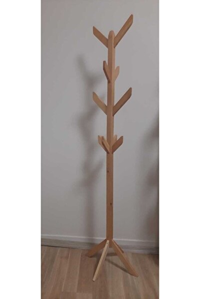 Uzel Masif Ahşap Meşe Renkli El Yapımı Ofis Askılık Portmanto Açık Ayak