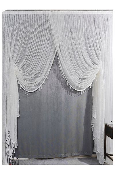 Briz Perde New Season Trend Sports Patterned Double Breasted Tulle Curtains Suitable for Living Rooms and Guest Rooms Closed Pleated