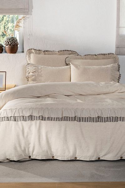 Ecocotton Organic Cotton Extra Large Frilly Duvet Cover Set - Dalya