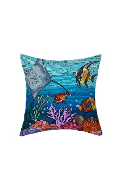 ALAMODECOR Husă de pernă cu pești subacvatici din oceanul mării