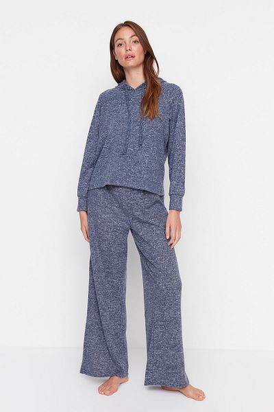 Trendyol Collection Navy Blue Hooded Soft Knitted Pajamas Set THMAW21PT0693