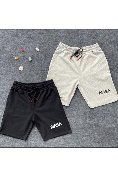 NewCabin Унісекс Шорти з принтом NASA, чорно-сірі, slim fit, літні, 2 шт.