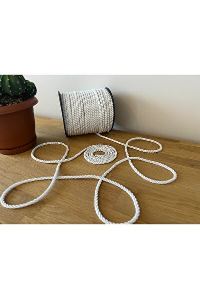 myrope Bükümlü Kordon 50 Metre Halat Ip 6mm Renge Renk Beyaz Renk