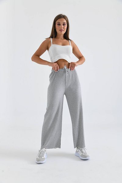 BAKIŞ BUTİK Pantaloni cu snur din stofă cu nervuri de damă gri