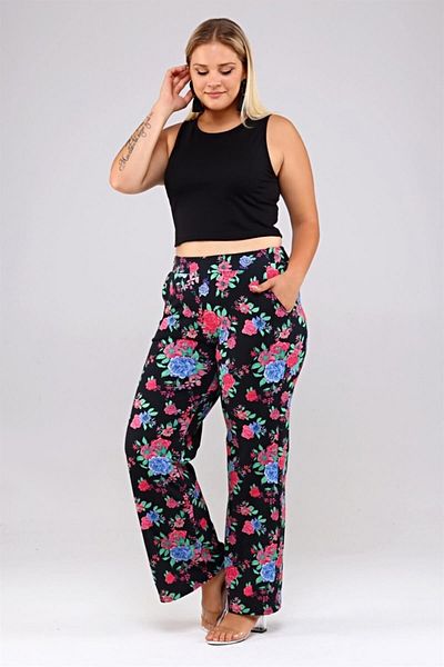 Seamoda Pantaloni tricotați cu model floral cu talie elastică